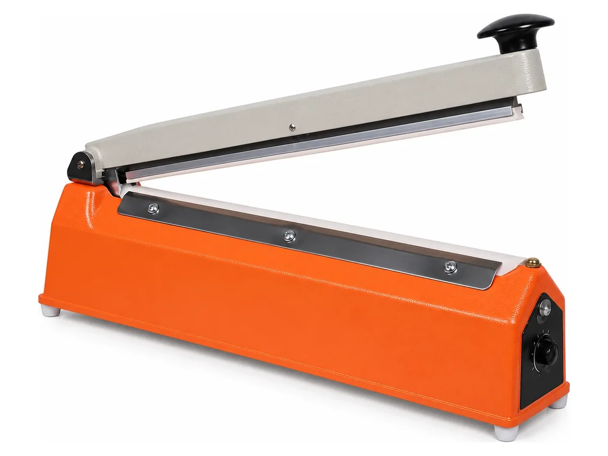 Hand-operated impulse sealer with pull-down sealing arm